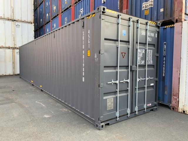 40' high cube shipping container in grey color