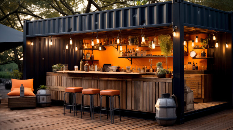 pub bar converted from a used shipping container