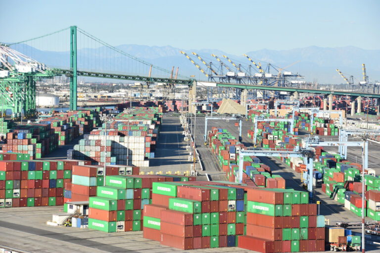 port of Los angeles shipping containers stacked up