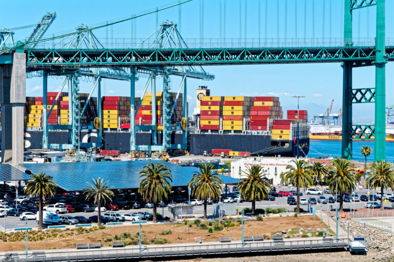 container ship in San Pedro Bay 20 miles south of downtown Los Angeles.